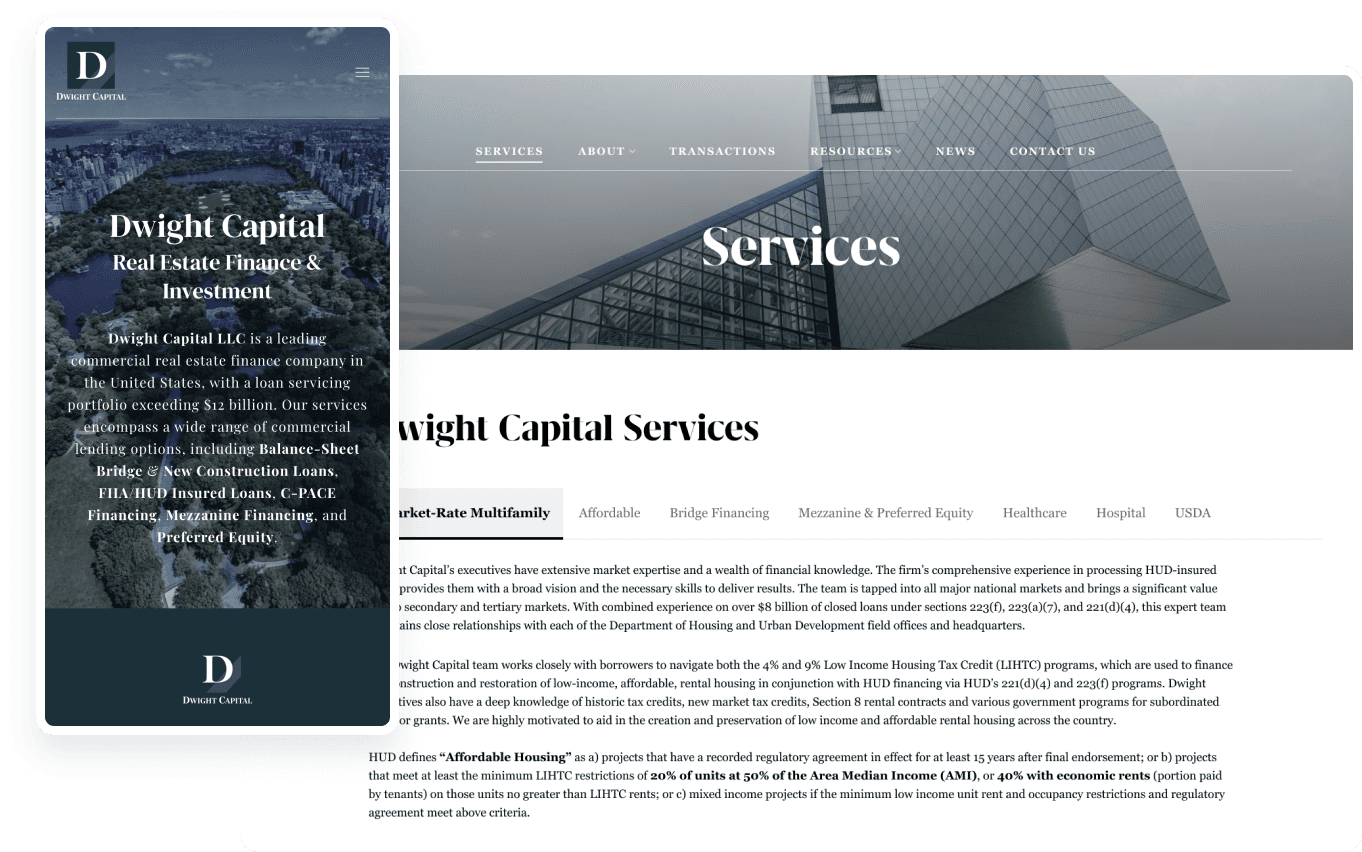 A marketing website we designed and built for Dwight Capital