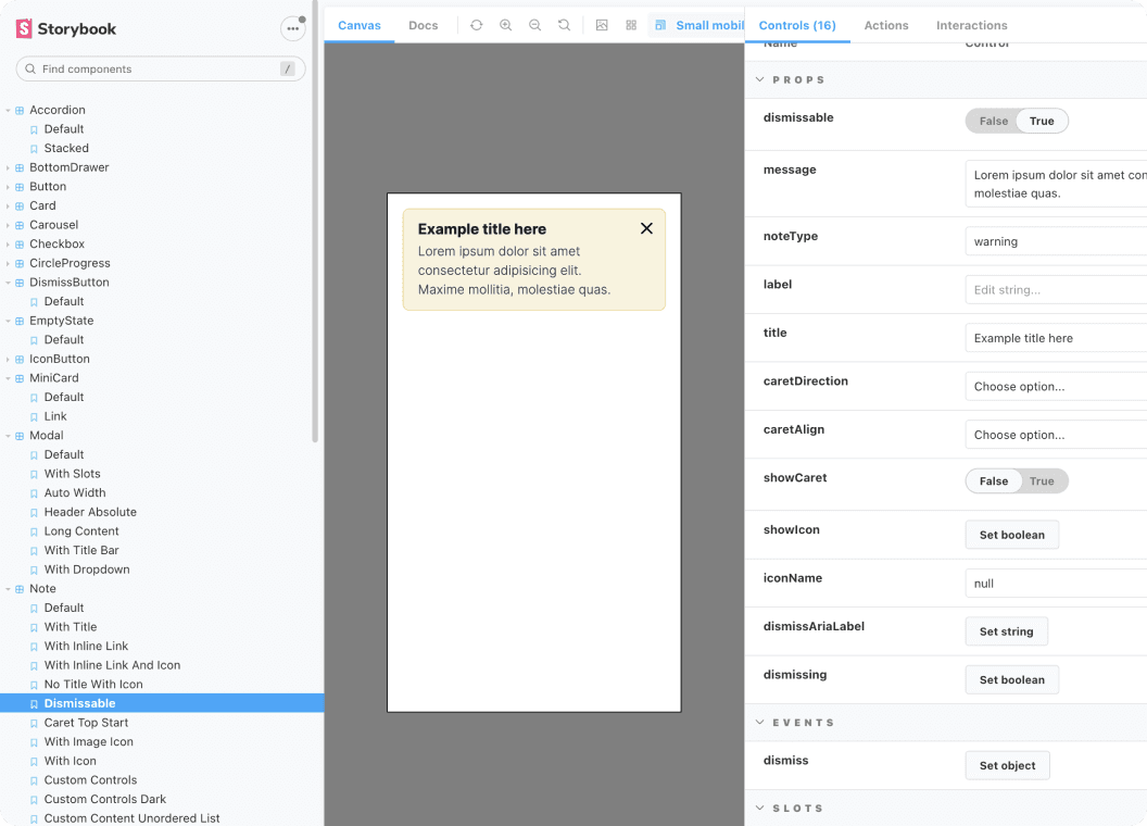 Storybook component library for the design system