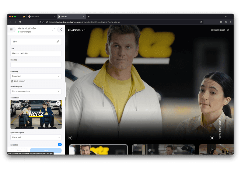 Shadow Lion contextual editing interface with Tina CMS